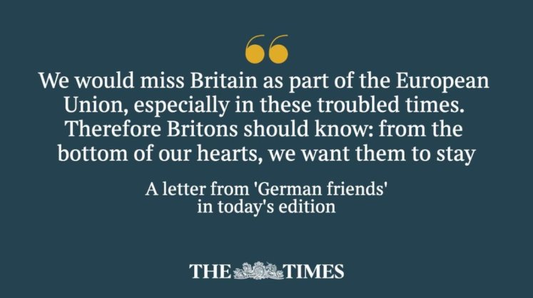 Times Letters 'German friends' urge Britain to stay in the EU 