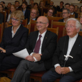 Prominente Gäste der Absolventenfeier im Oktober 2016: Bundesverfassungsrichterin Susanne Baer und die beiden Initiatoren der Deutschen Rechtsschule Warschau, Mirosław Wyrzykowski und Marcus Lutter